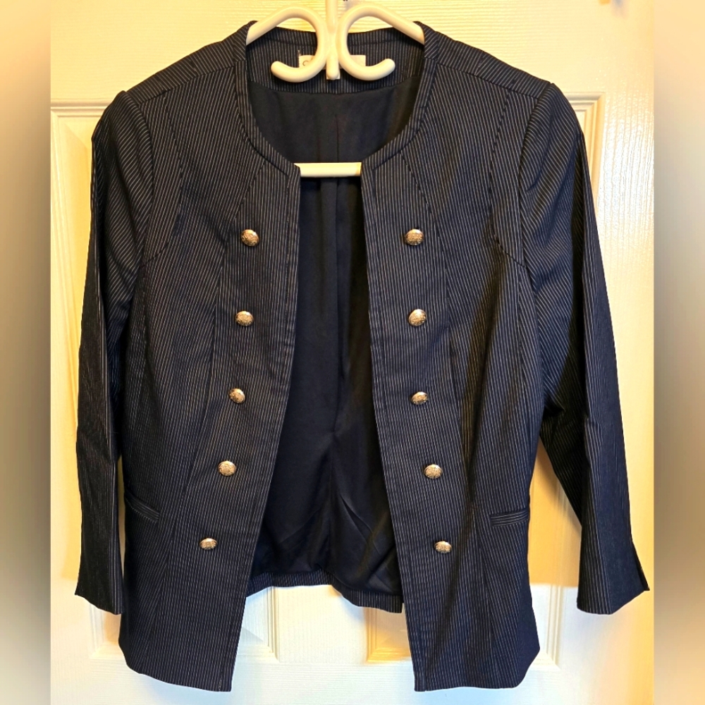 Cleo Navy Pinstripe 3-piece Blazer, Dress, Skirt
